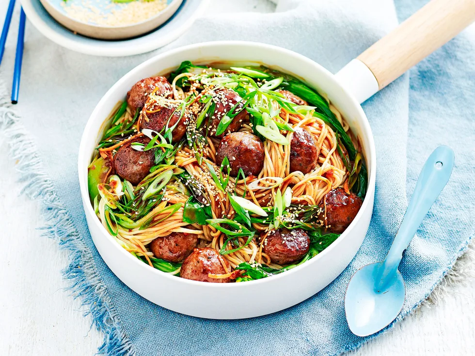 Teriyaki and ginger meatballs with noodles