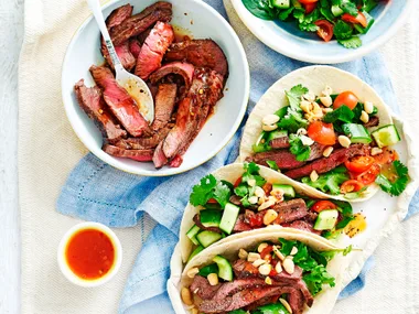Thai beef tacos