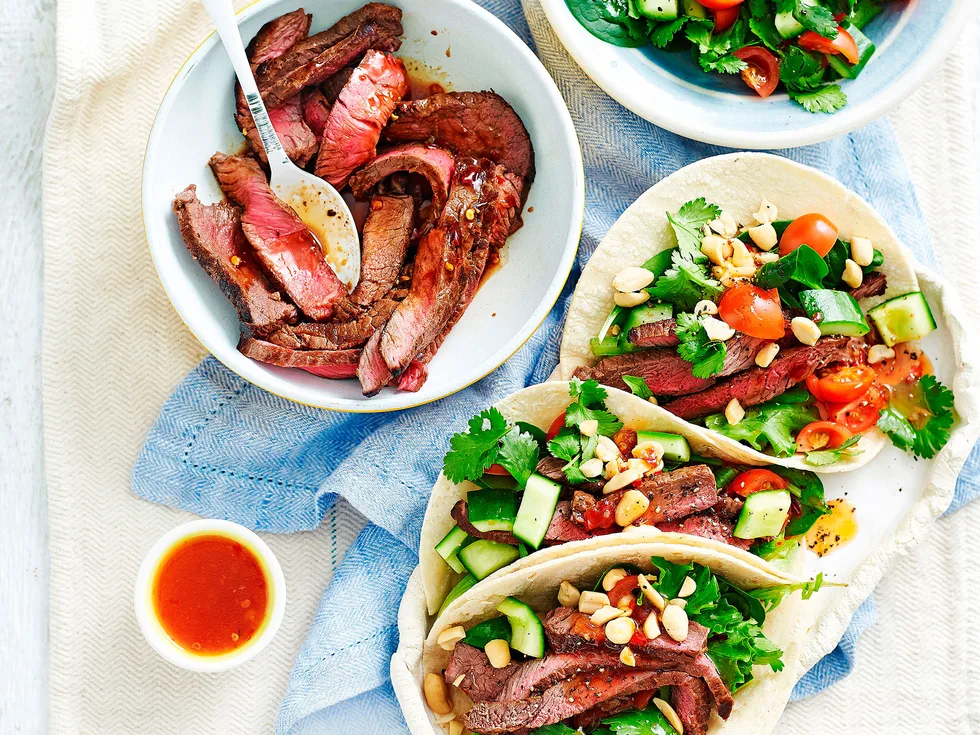 Thai beef tacos