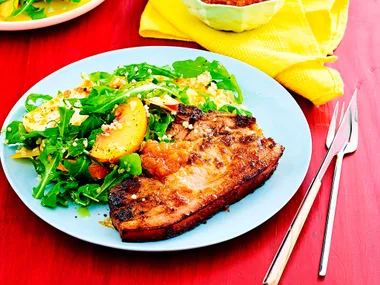 Peach and marmalade pork