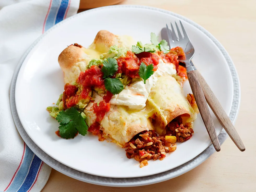 Beef mince and rice burritos