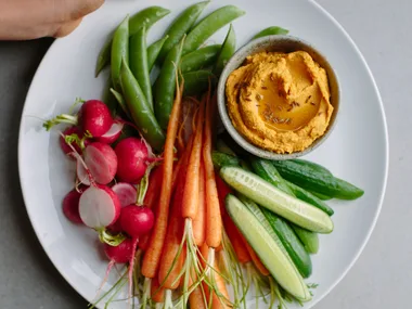 Roast carrot hummus with vegetable crudités