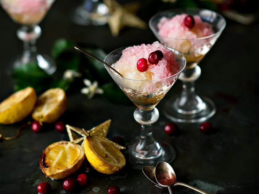 Smoked whisky and cranberry granita