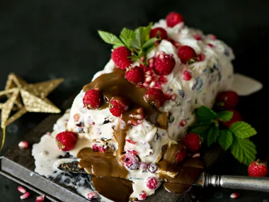 Semifreddo with brandy butter sauce
