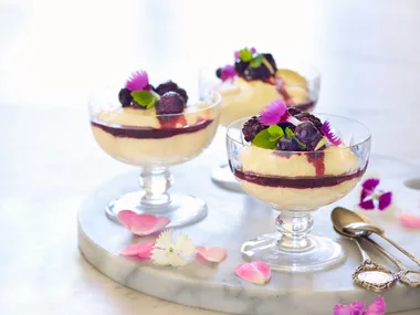 White chocolate mousse with berry compote