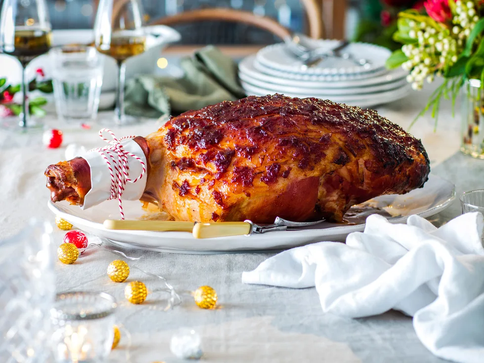 Cranberry and orange glazed ham