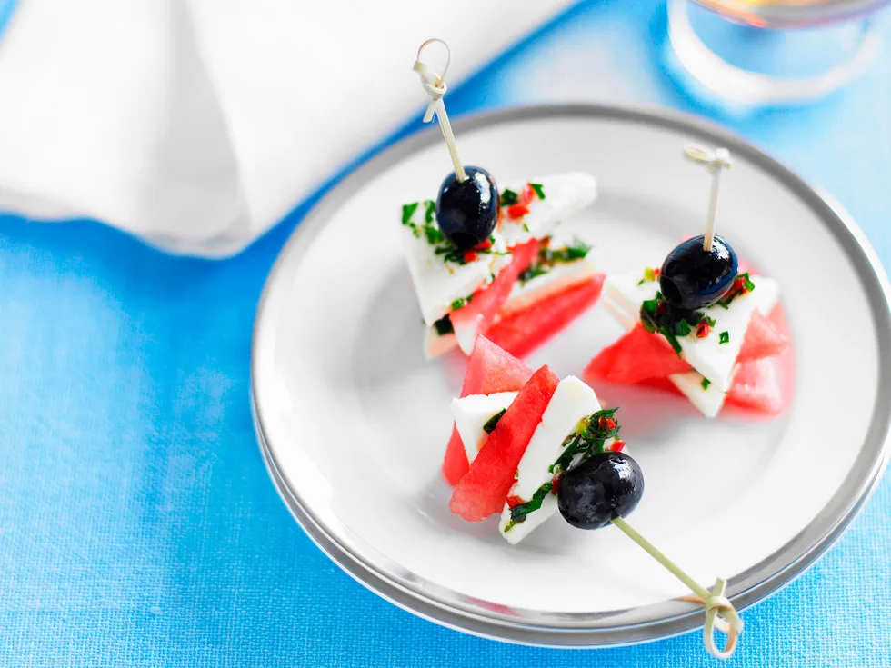 Mint, chilli and olive feta watermelon squares