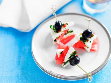 Mint, chilli and olive feta watermelon squares