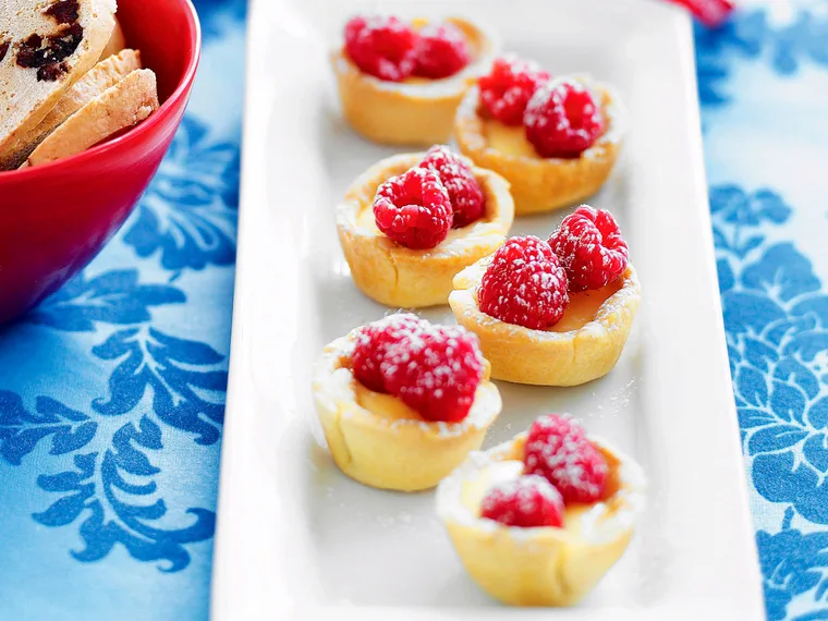 Lemon mascarpone and raspberry tarts