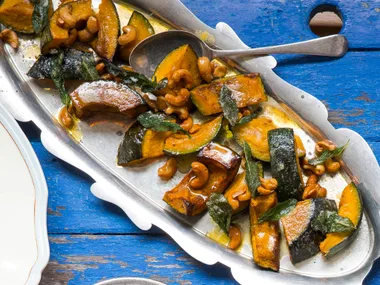 Roast pumpkin with caramelised cashews