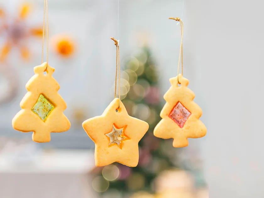 Stained-glass cookie Christmas tree ornaments