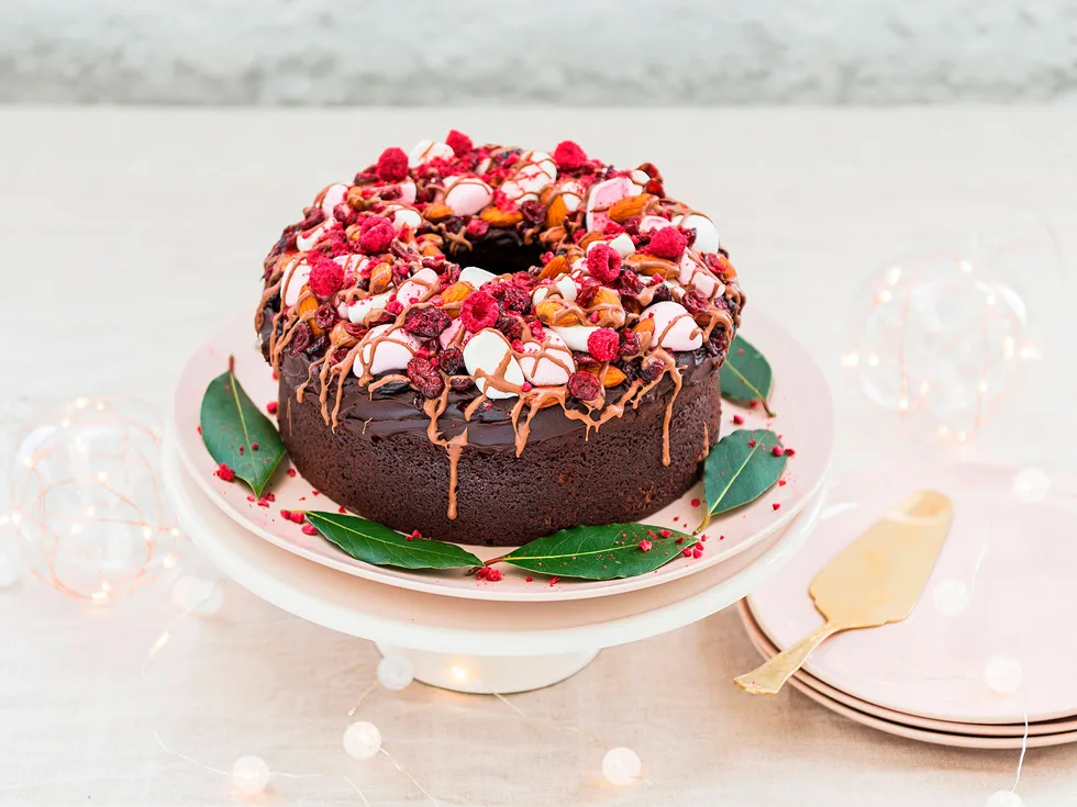 Chocolate rocky road christmas wreath cake