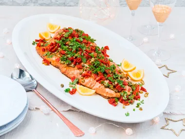 Balsamic roast salmon with sundried tomato salsa