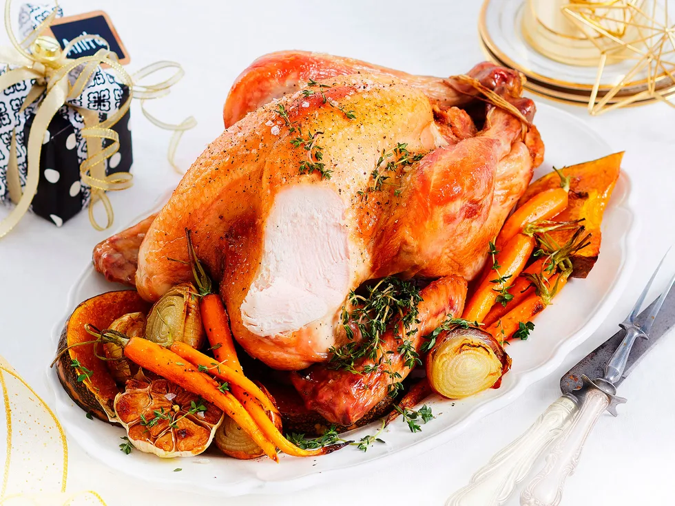 Roast turkey with cherry and macadamia stuffing