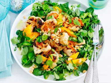 Char-grilled crayfish, mango and hazelnut salad