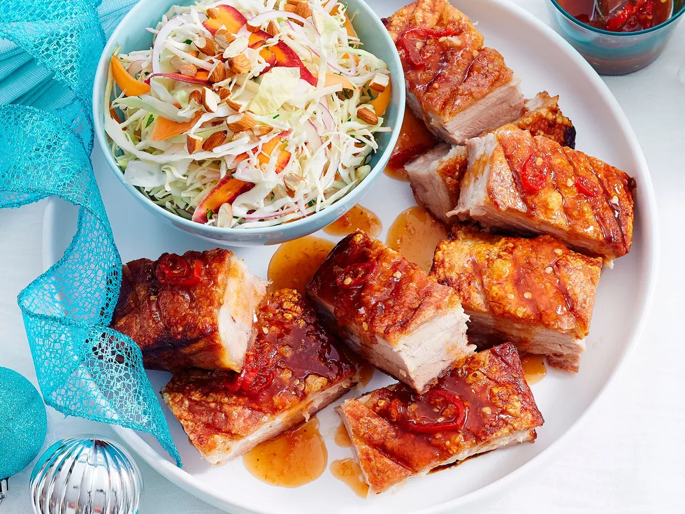 Sweet and sour pork belly with apple slaw
