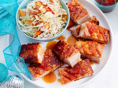Sweet and sour pork belly with apple slaw