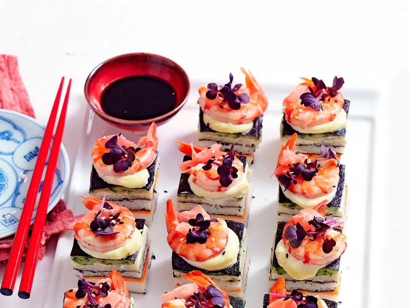 Prawn nori stack with wasabi mayonnaise