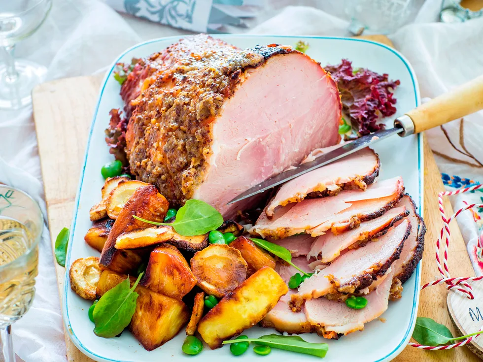 Glazed ham with caramelised pineapple and parsnips