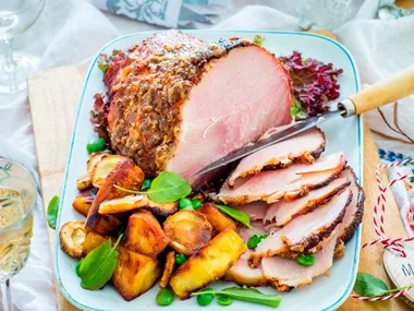 Glazed ham with caramelised pineapple and parsnips