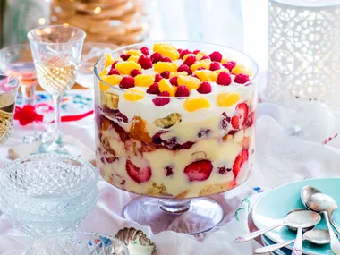 Berry, lemon curd and prosecco trifle