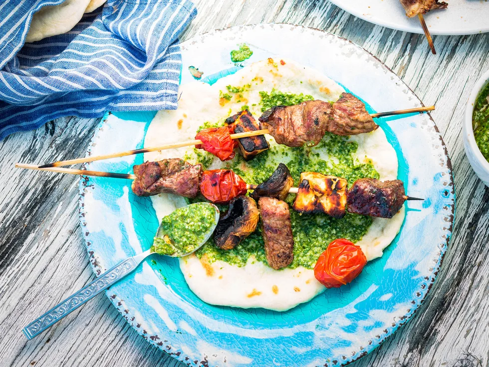 Lamb and feta sticks with flatbreads