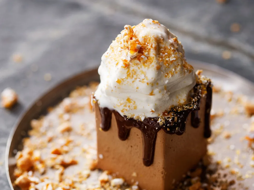 Culprit's Milk chocolate mousse with salted popcorn and peanut brittle