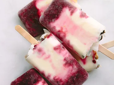 Boysenberry, lemon and yoghurt breakfast pops