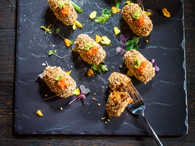 Pulled pork croquettes with green chilli sauce