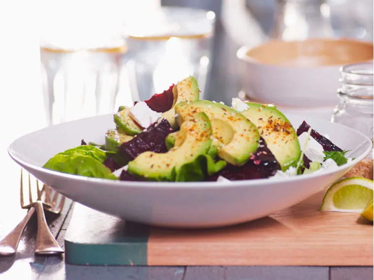 Spiced avocado and roasted beetroot salad with feta