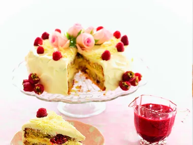 Raspberry and white chocolate cake