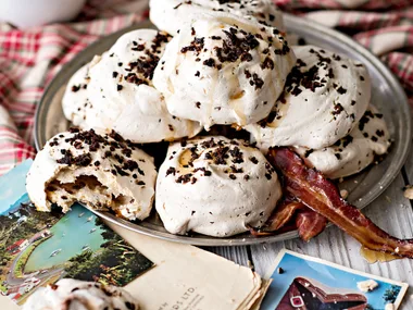 Pip’s bacon meringues with milo cream