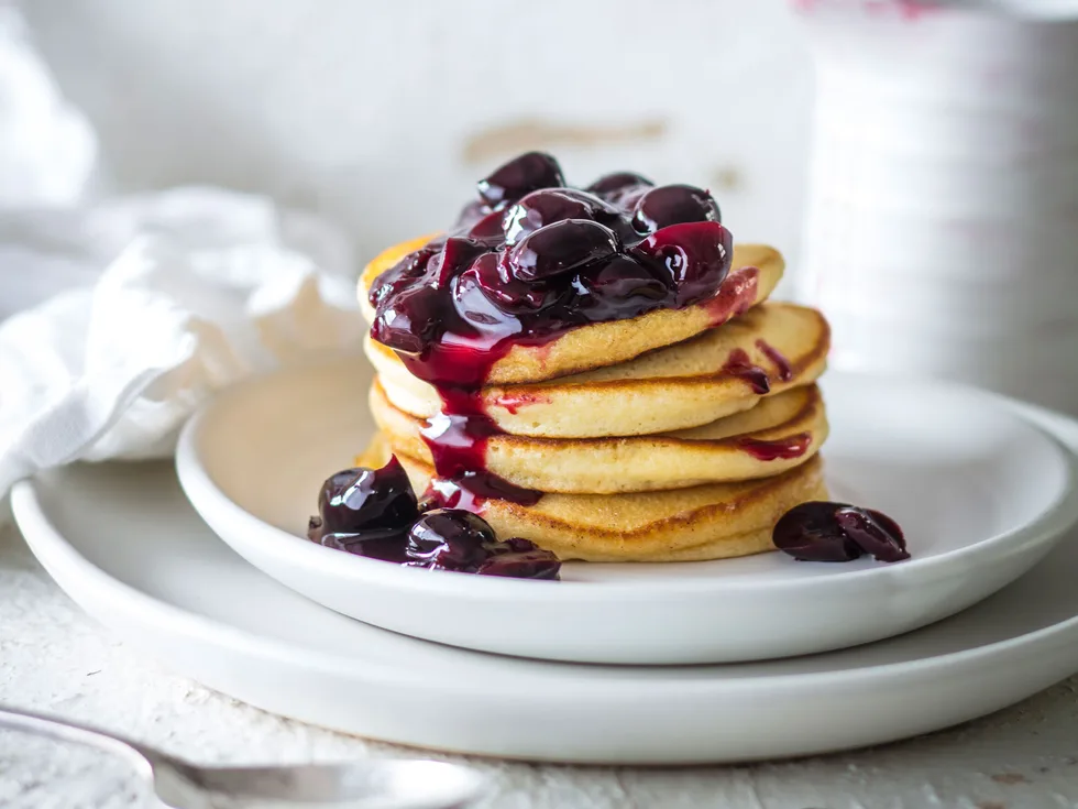 Pancakes with cherry vanilla syrup