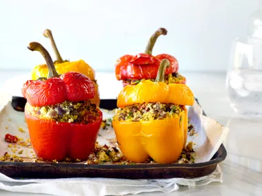 Sweet peppers stuffed with lamb and feta couscous