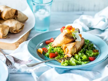 Oven-baked chicken chimichangas