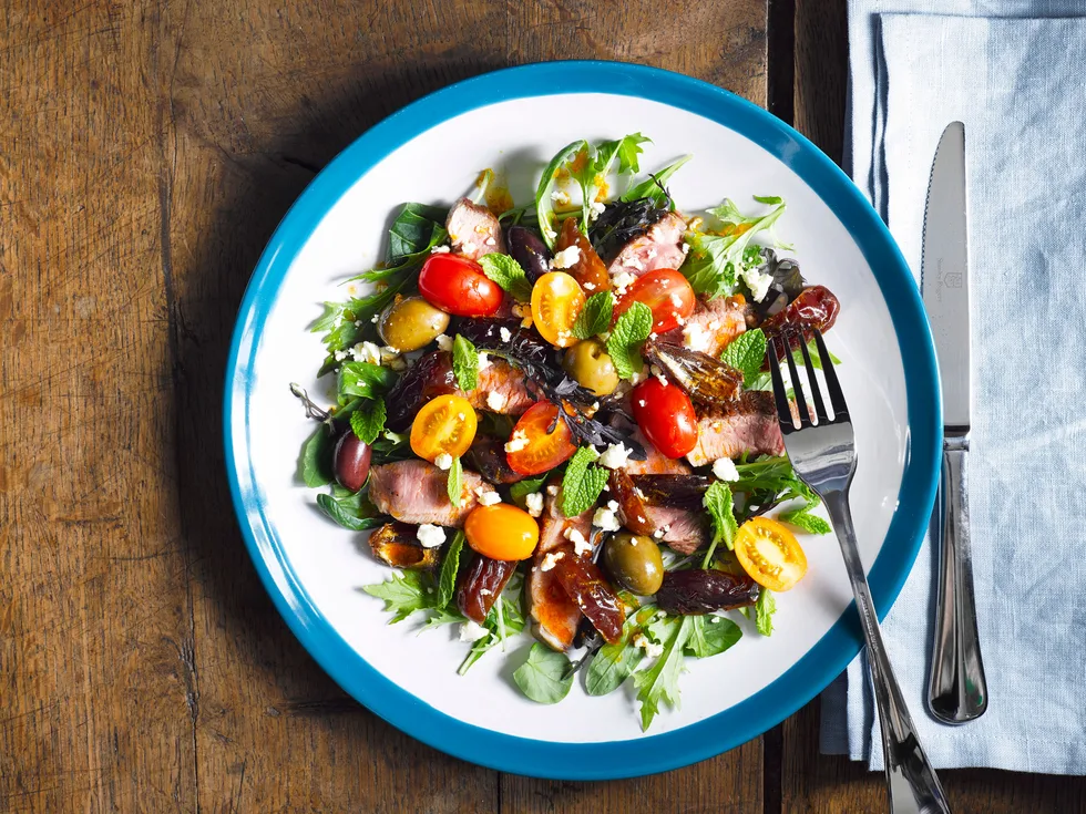 Lamb and medjool date salad with olives and feta