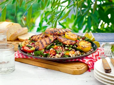 Southern BBQ glazed chicken on jewelled basil couscous