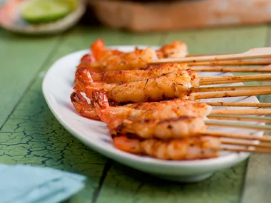 Creole prawn skewers with lime aioli