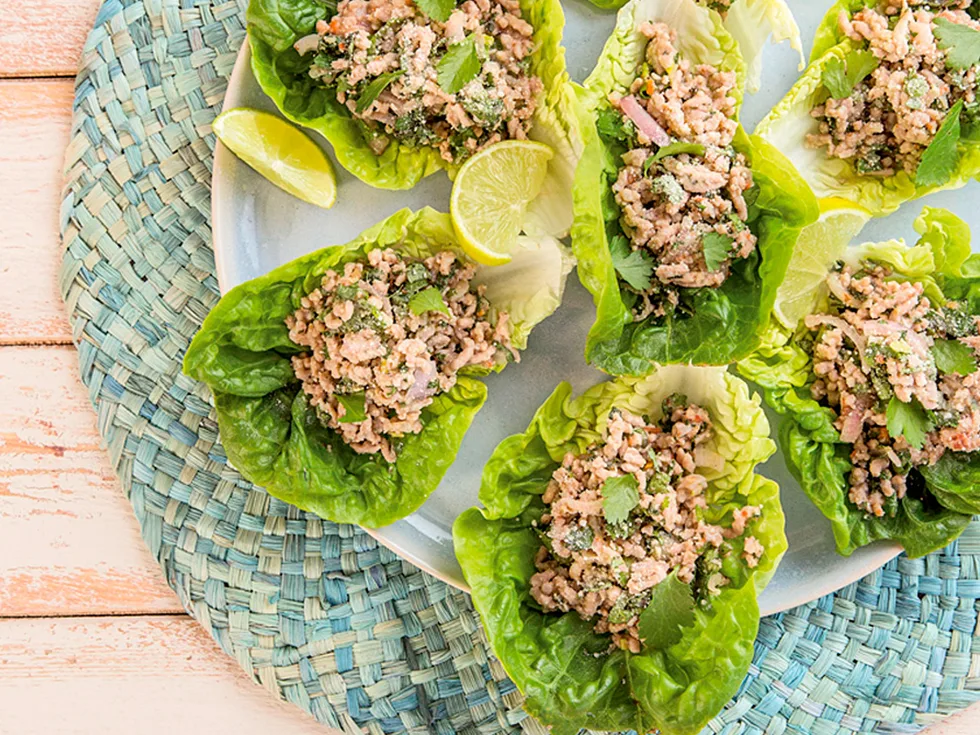 Pork larb in lettuce cups