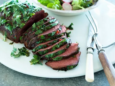 Marinated herb-rolled beef fillet