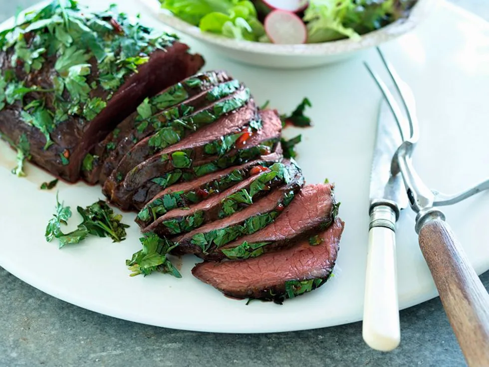 Marinated herb-rolled beef fillet