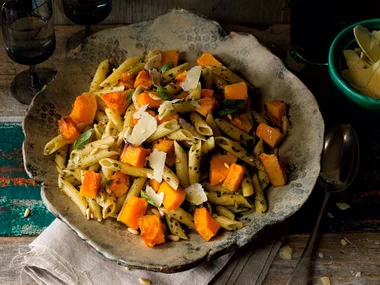 Roast pumpkin and pesto pasta