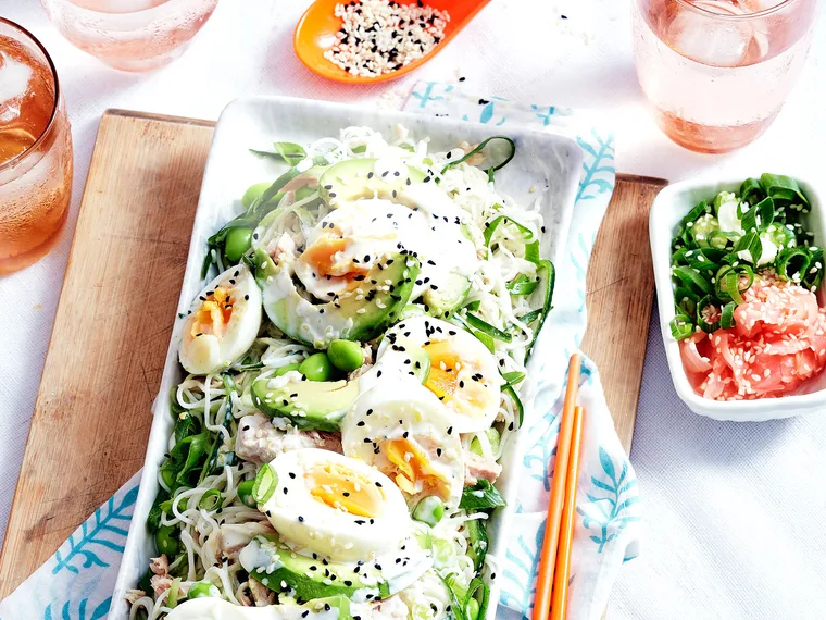 Tuna and soba salad with lemon and wasabi dressing