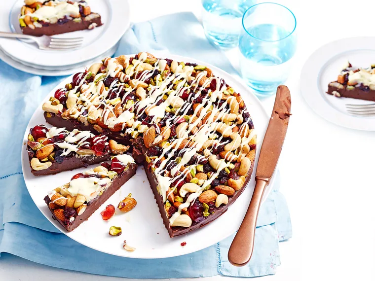 Nutty chocolate, cranberry and cherry fudge