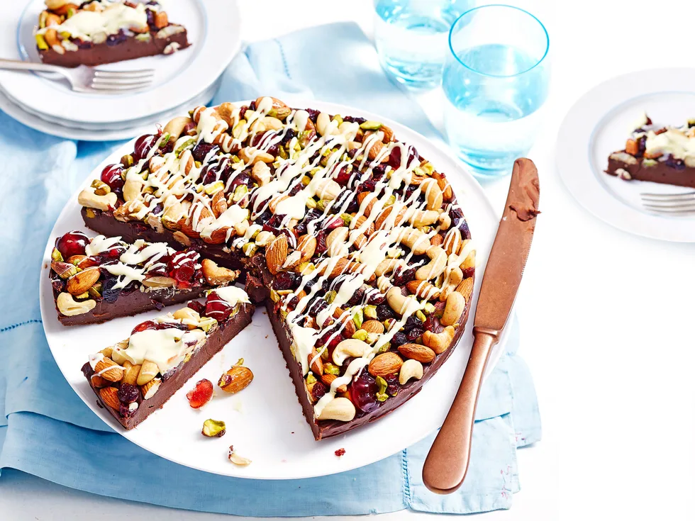 Nutty chocolate, cranberry and cherry fudge