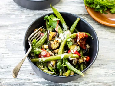 Eggplant, green bean and peanut salad