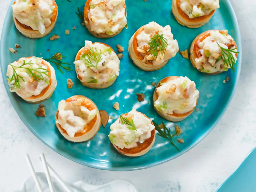 Vol au vents with creamy smoked chicken and walnuts