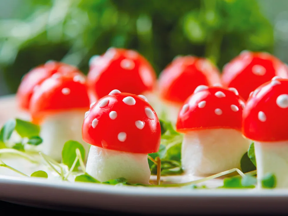 Bocconcini and tomato toadstool nibbles