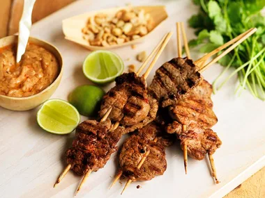 Pork skewers with satay sauce