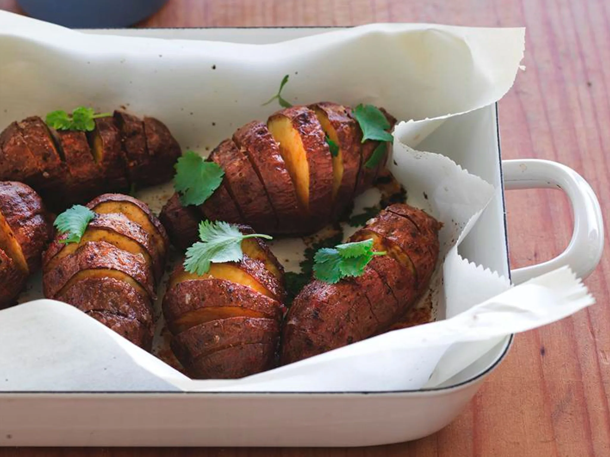 Roast hasselback kumara with chipotle